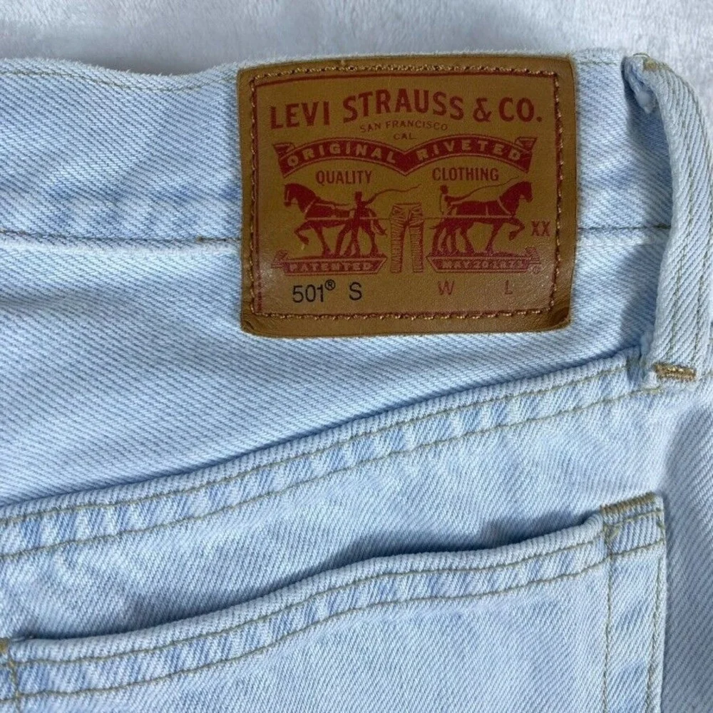 Levi's 501 Jeans Women Sz 27 Colorblock Button Fly Unique Ankle Raw Hem - Picture 8 of 16